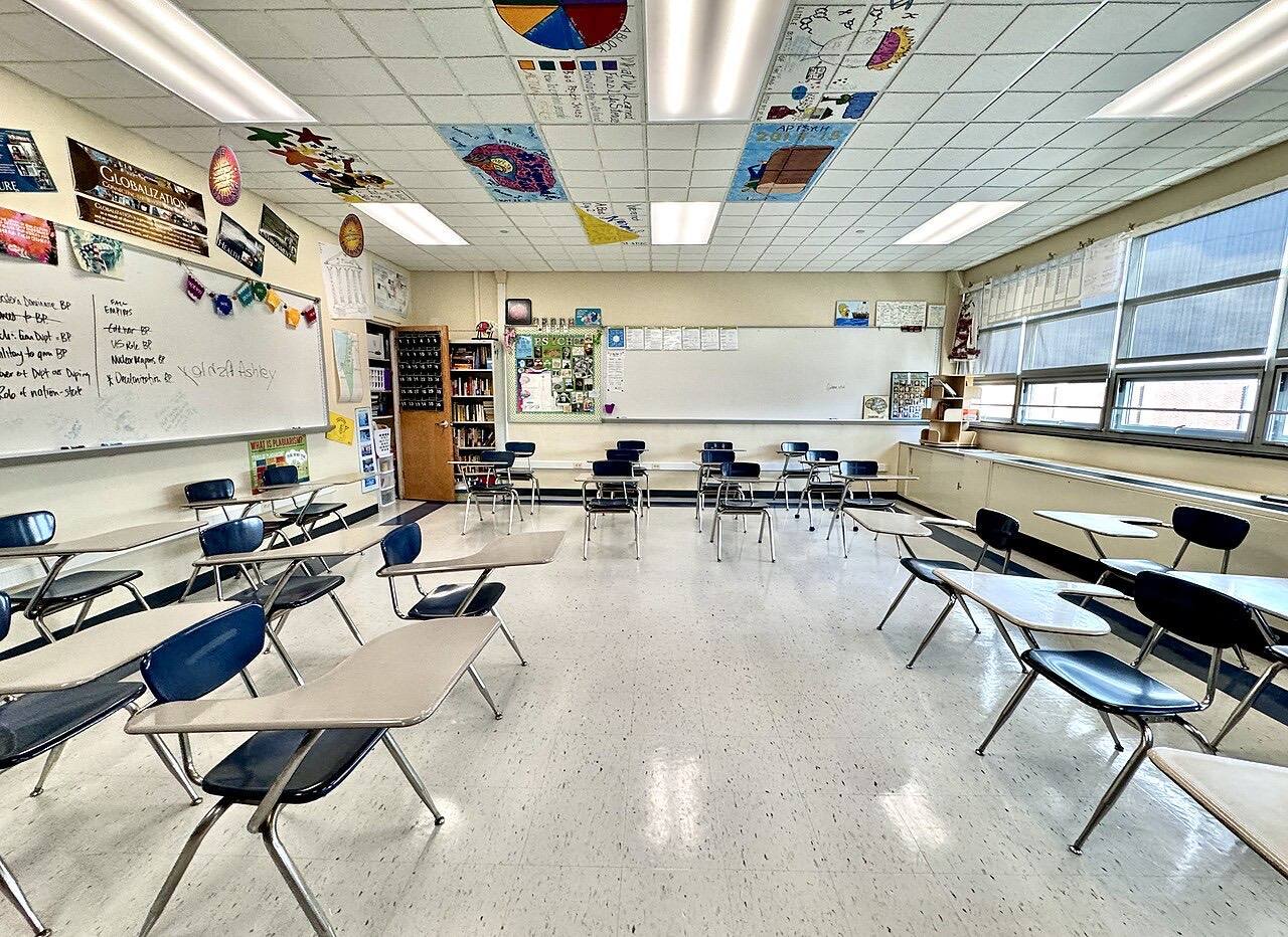 A public school classroom at Springfield Township High School in Pennsylvania, United States